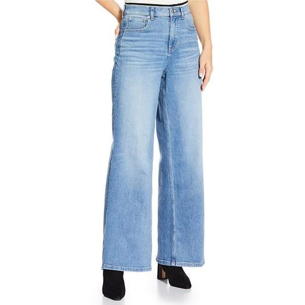 Spanx Wide Leg Denim Jeans Womens‎ 29 Light Wash Blue High Waist Modern Classic